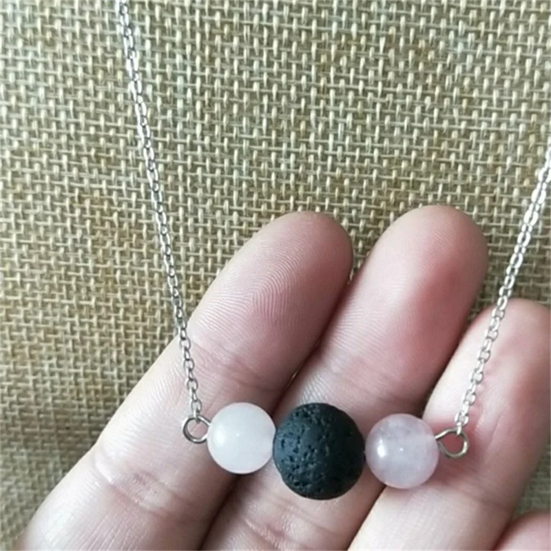 

Natural Stone Bar Necklace Black Lava Stone Bead Aromatherapy Essential Oil Perfume Diffuser Necklace Jewelry Gift