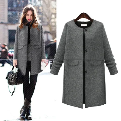 OL Autumn and winter jacket woolen coat fashion warm coats wool coat women plus size 5XL COATS gray jacket