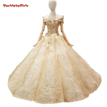 

Backlakegirls Rose Gold Off Shoulder Evening Dress Luxury Sequins Crystal Bridal Ball Gown Formal Gowns Arabic Style Real 2018