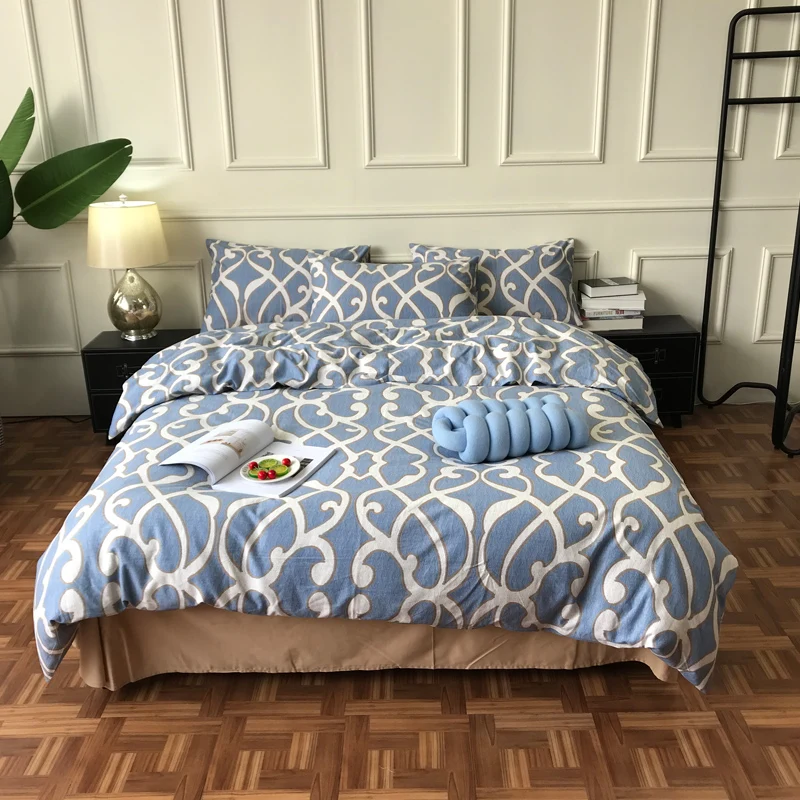 

Fashion Full Cotton Sueding Bedding Set Warm Soft Home Bedroom Living Room Cover Animal Character Abstract Patterns Family Set