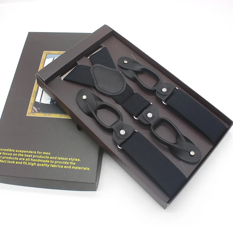 Beste Man Bretels Echt Leer 6 Knop Brace Band Mode Elastische Verstelbare Tuxedo Y back suspensorio 3.5*120cm met geschenkdoos
