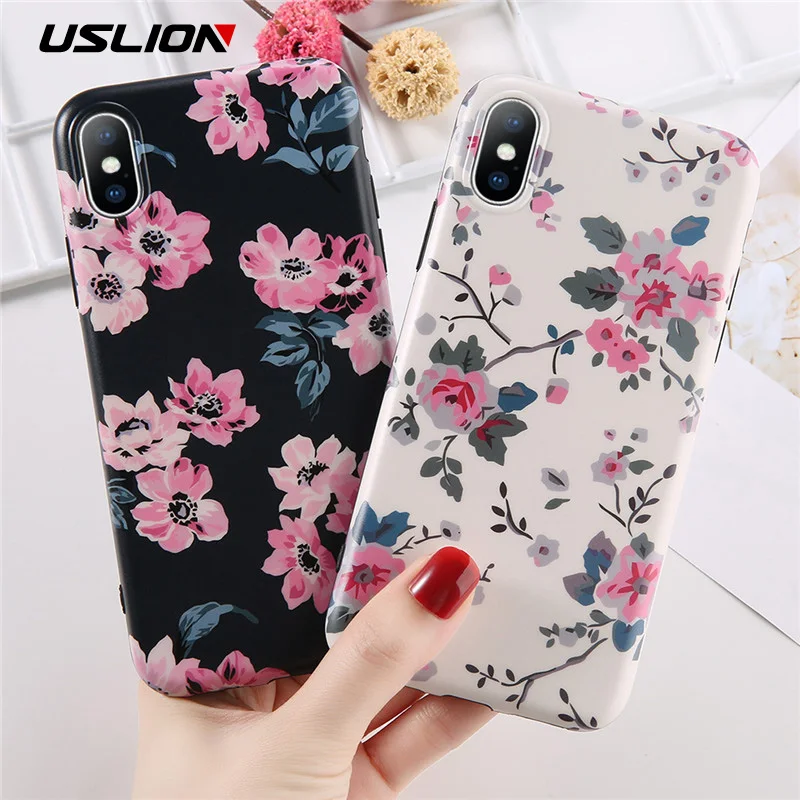 Чехол USLION для iPhone 6 6s 7 8 Plus мягкий ТПУ чехол с розами X XS XR Xs Max |