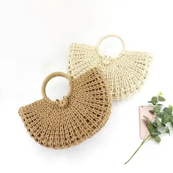 

Women Handbag Summer Beach Bag Rattan Woven Handmade Knitted Straw Large Capacity Totes Leather Women Shoulder Bag Bohemia