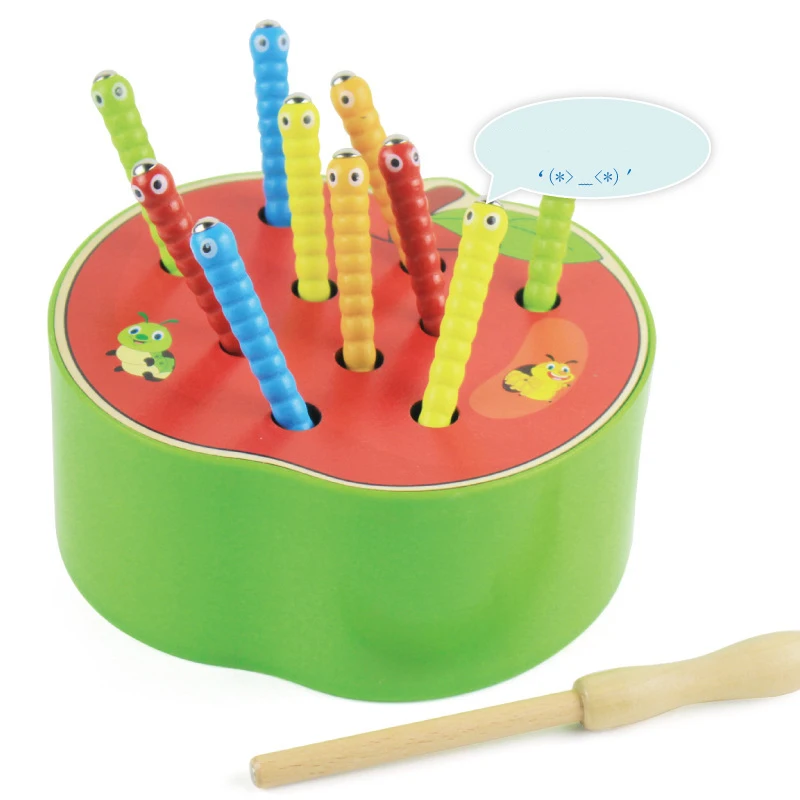 3D Cognitive Education Puzzle Toys Color Wood Toys Magnetic Caterpillar Animal Early Childhood Education Catch Worm Game