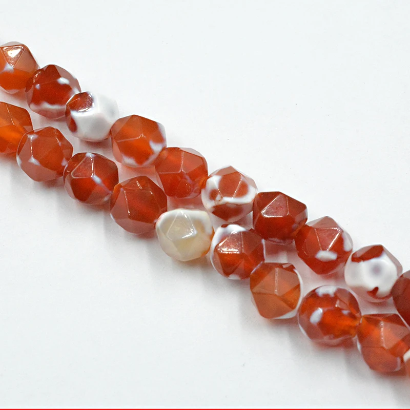 

Free Shipping Natural Red and White Onyx Agates 7-8mm Multi-faceted Drill Stone Beads for Jewelry Making Charm Bracelet DIY