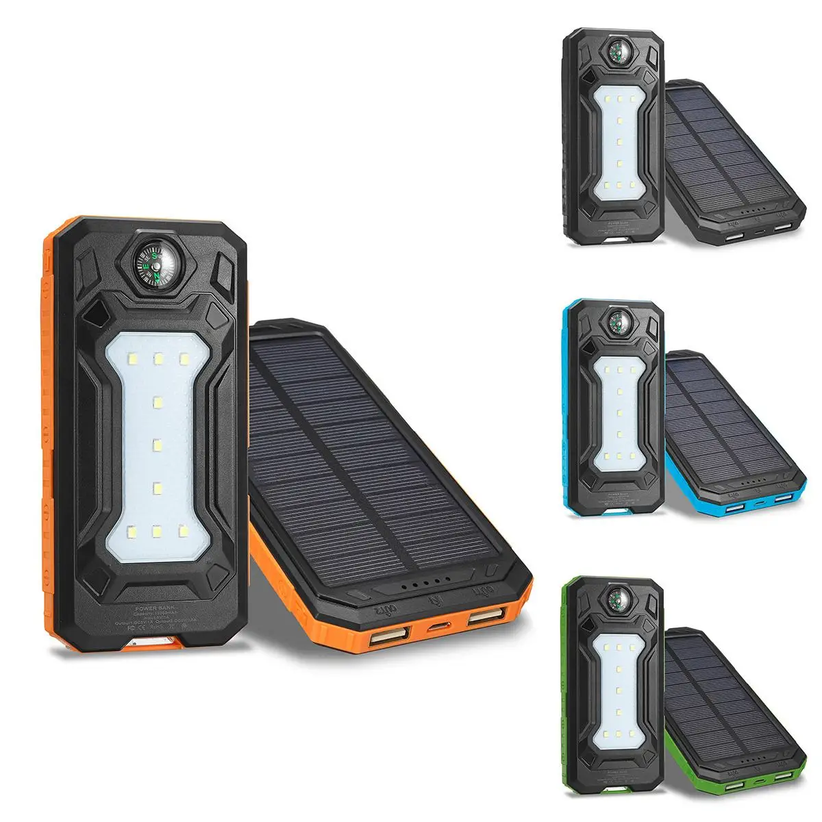 12000mAh Solar Power Bank Portable External Battery Solar Powerbank Charger 2 USB Ports LED lights SOS mode compass for Phone 12000mAh Solar Power Bank Portable External Battery Solar Powerbank Charger 2 USB Ports LED lights SOS mode compass for Phone