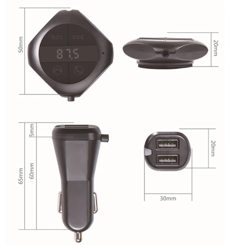 Q7s Car Mounted Handsfree FM Transmitter Vehicle Bluetooth MP3 Music Player Dual - Black