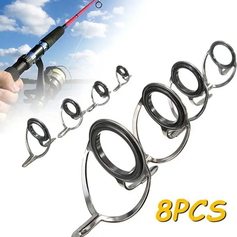 

8pcs/set Stainless Steel Repair Kit Fish Raft Renovation Portable And Durable Fishing Spinning Rod Guides Tips Line Rings