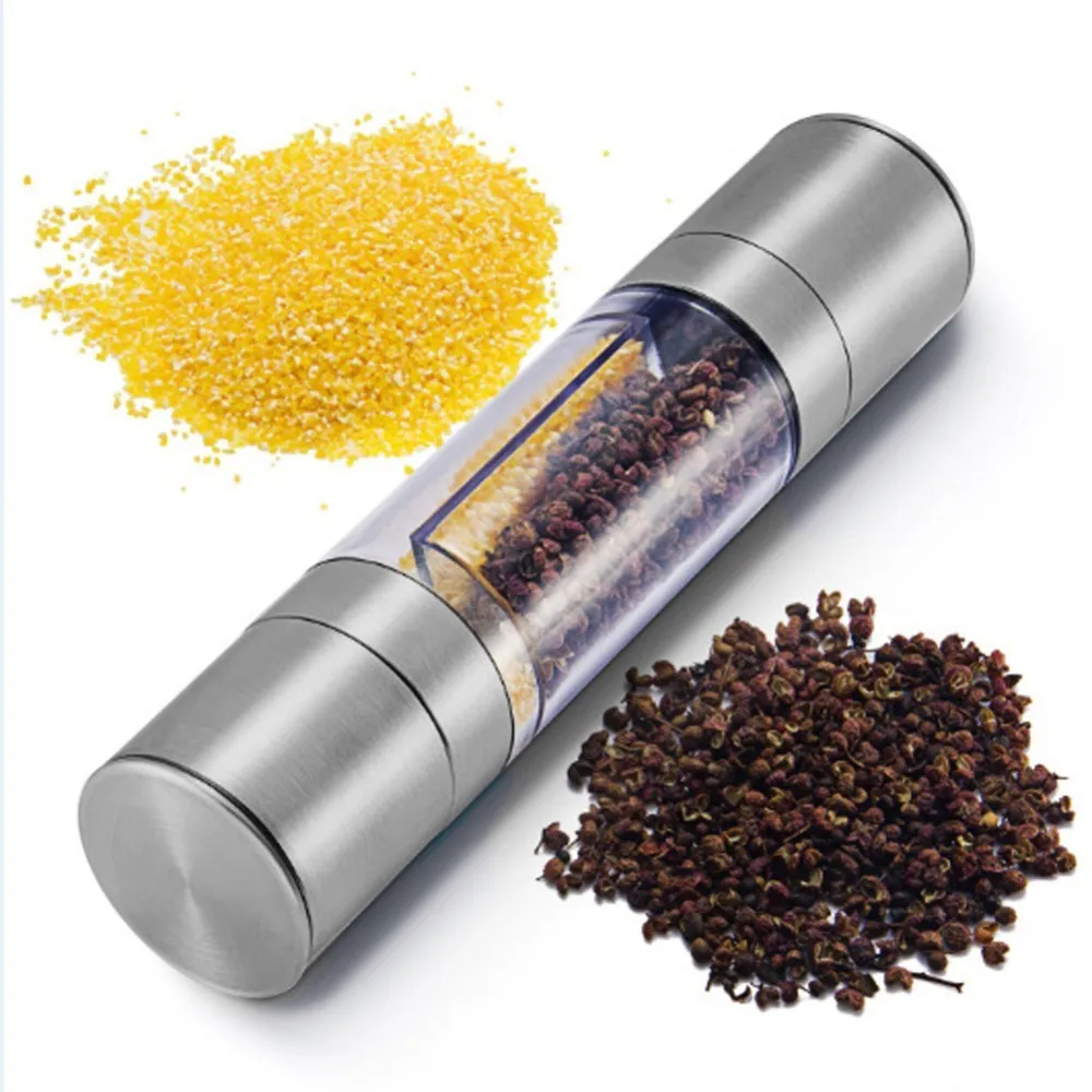 

Pepper Mill Grinder 2 in 1 Stainless Steel Manual Salt & Pepper Mill Grinder Spice Kitchen Tools Grinding Accessory for Cooking