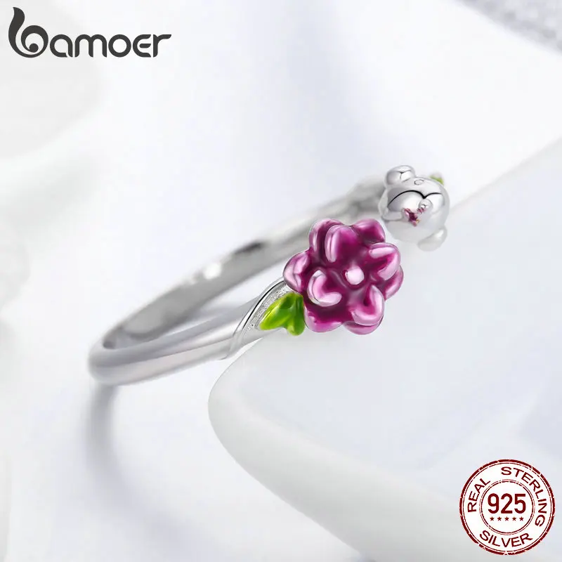 BAMOER, подлинные, 925 пробы, серебряные, с цветущей розой, регулируемые кольца для женщин, для свадьбы, помолвки, ювелирные изделия, anel SCR462