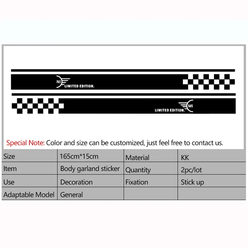 2 шт. автомобильный боковой полосатые наклейки Наклейка для Mini Cooper R52 R53 R56 R57 R59 F54