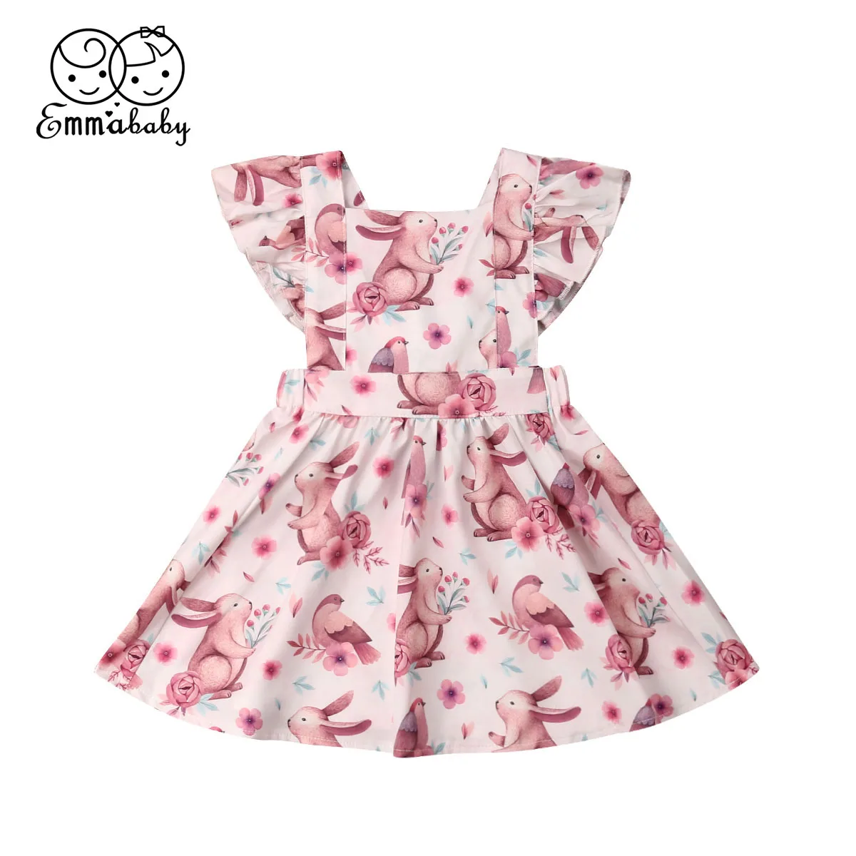 

2019 Brand New Cute 6M-4Y Toddler Baby Grils Clothes Cartoon Rabbit Print Dress Infant Kids Easter Party Outfits