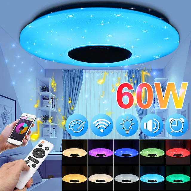 Special Offers AC180-240V Modern Music ceiling lamp Dimmable APP/Remote Control 60W Living room bedroom bluetooth speaker lighting Fixture Set Special Offers AC180-240V Modern Music ceiling lamp Dimmable APP/Remote Control 60W Living room bedroom bluetooth speaker lighting Fixture Set