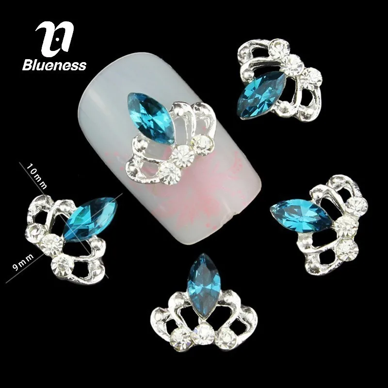 Blueness 10 шт/партия прозрачные синие ногти со стразами серебро сплав украшения для