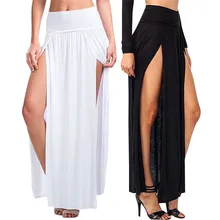 Новинка, сексуальная Женская длинная Плиссированная открытая юбка с разрезом и высокой талией, однотонная женская юбка