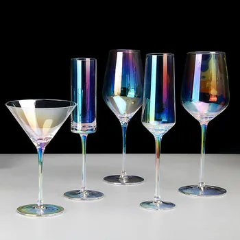 

Rainbow Plating Goblet Wine Glass Crystal Cocktail Glasses Champagne Flute Brandy Glass Drinking Cup Bar Tools For Party Gift