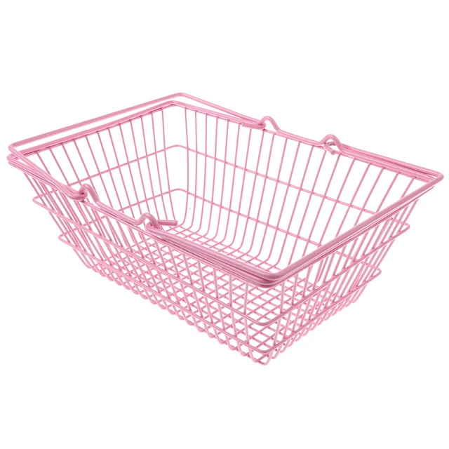 Kids Mini Metal Supermarket Shopping Basket for Kitchen Fruit Vegetable Food Grocery Storage Pretend Play Tools Toy Gifts Pink S 4