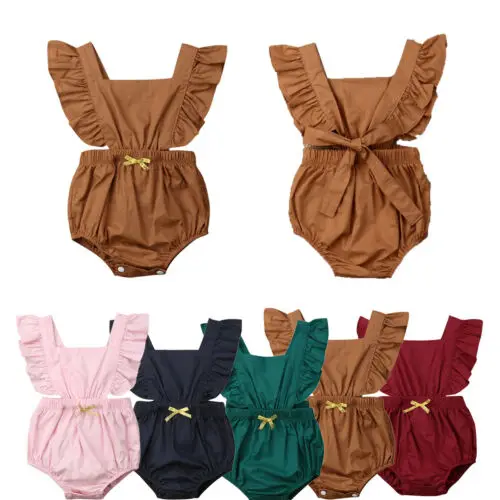

Newborn Baby Girls One-Pieces Romper Bodysuit Jumpsuit Backless Outfits Sunsuit baby bibs chalaza Flounce sleeveless solid