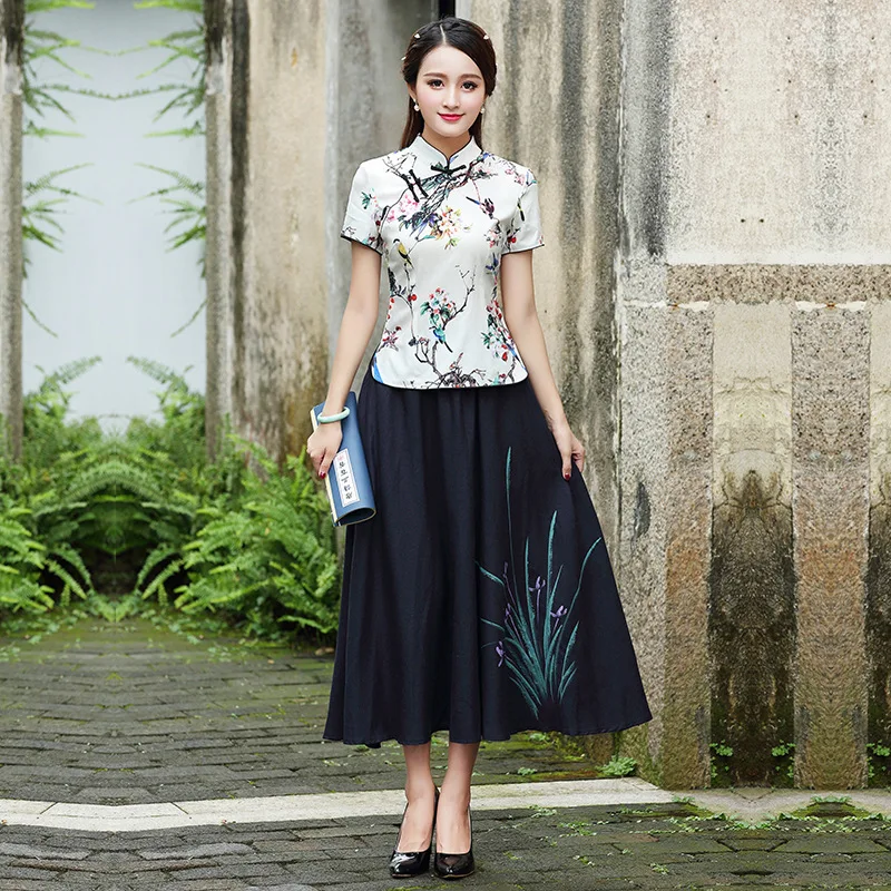 Ladies Chinese Tops Vintage Cotton Linen Shirts 3XL 4XL Plus Size Chinese Clothing Tang Tea Guzheng Qipao Blouse Traditional