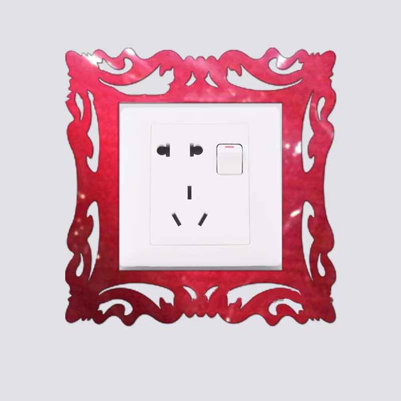 

5pc Mirror Flower Light Switch Surround Wall Sticker Cover Frame Deco Golden/ Silver/ Red/ Black For Ceramics, Glass, Window