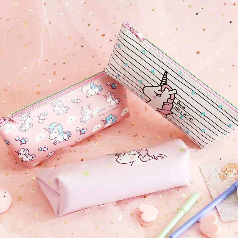 

1 PC Cute Leather Cartoon Pencil Cases Colorful PU Waterproof Box Kawaii Pen Case Bags School Office Stationary Supplies 05195