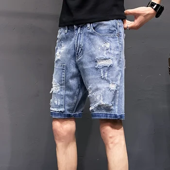 

Summer New Short Jeans Men Fashion Washed Solid Color Straight Casual Denim Shorts Man Street Trend Wild Hip Hop Loose Shorts