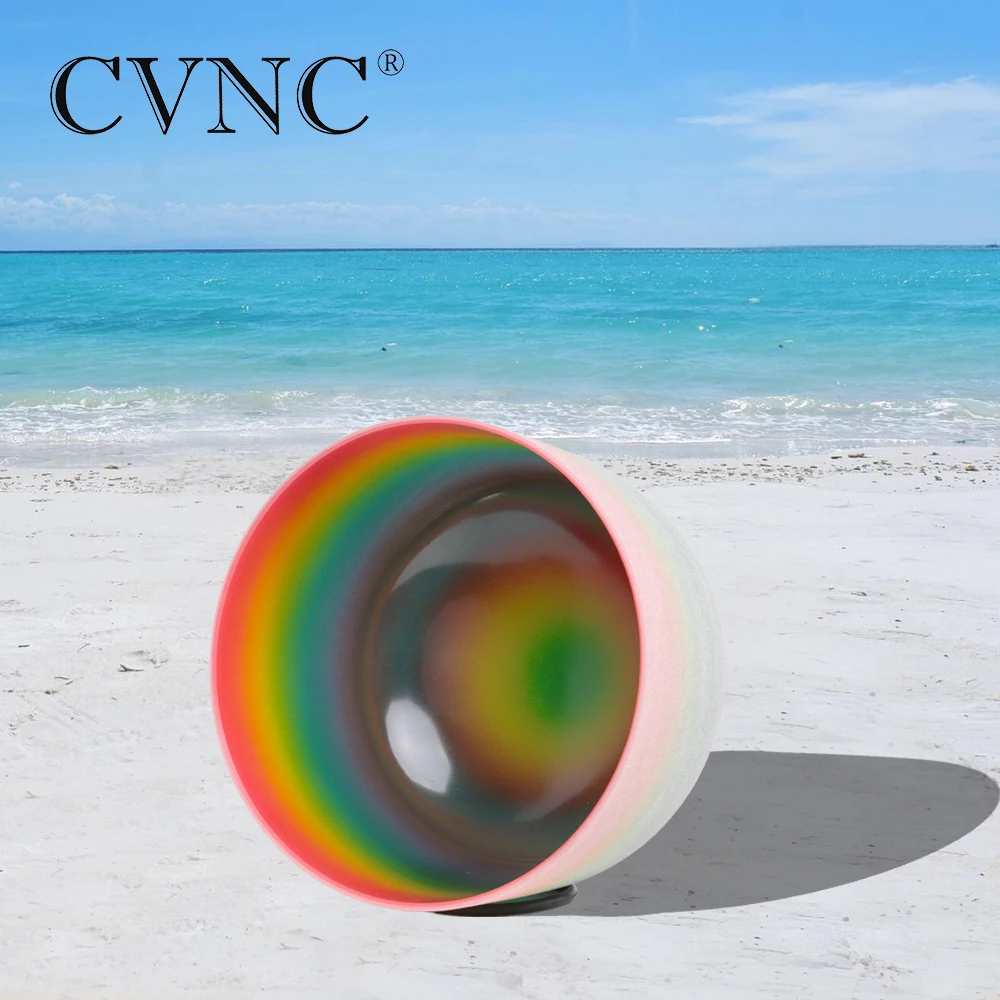 

CVNC 8" Note C Root Chakra Rainbow Colored Frosted Quartz Crystal Singing Bowl