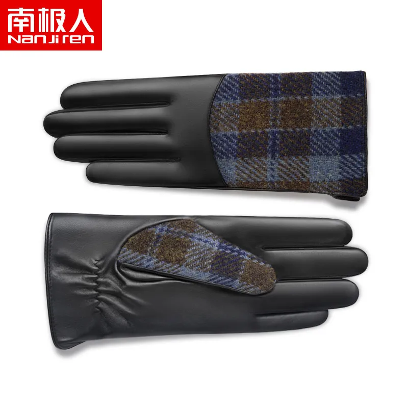 NANJIREN Harris Tweed зимние теплые мужские меховые перчатки из натуральной шерсти кожаные перчатки