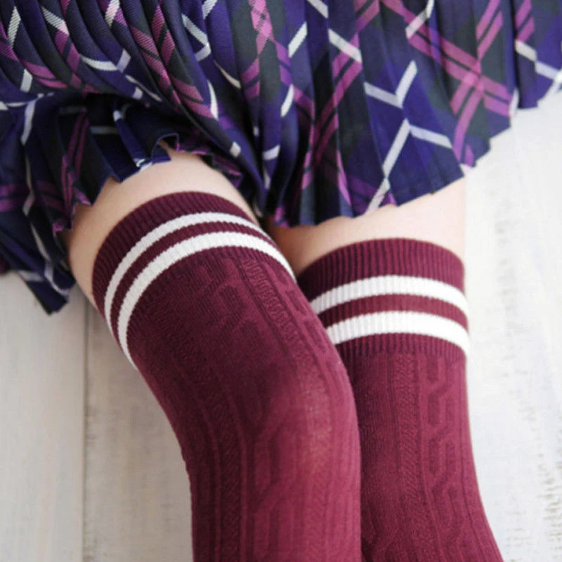 New Fashion Women Girl Stripe Stockings Knitted Warn Over The Knee Thigh High Stockings