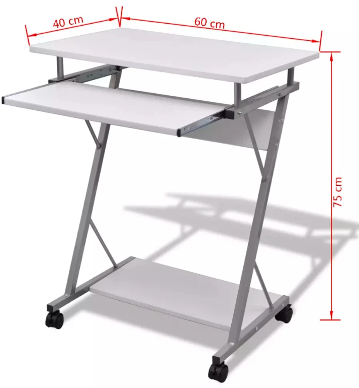 VidaXL Computer Desk Pull Out Tray White Furniture Office Student Table Laptop Notebook Lap Desk Table With Castors Bottom Shelf VidaXL Computer Desk Pull Out Tray White Furniture Office Student Table Laptop Notebook Lap Desk Table With Castors Bottom Shelf