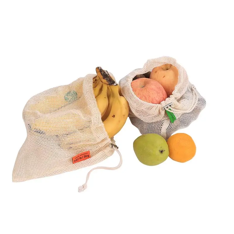 

1 Pc Cotton Mesh Vegetables Storage Bags for Kitchen Eco-friendly Fruit Organization Bag with Drawstring Reusable Washable