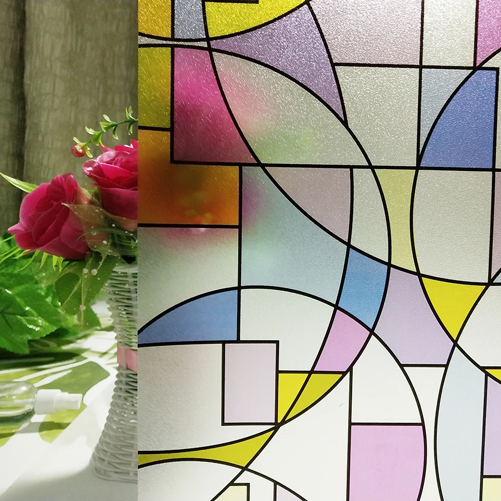 

3D rainbow frosted decorative window film,non adhesive static privacy protcetive door glass stickers,stained vinyl window cover