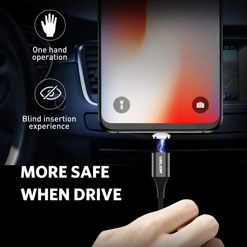 USLION كابل USB مغناطيسي المصغّر usb نوع C كابل ل فون سامسونج S10 زائد 3A سريع شحن المغناطيس شاحن الهاتف المحمول الكابلات