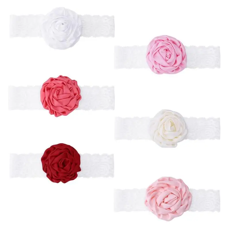 

Baby Girls Rose Flower Lace Headbands Newborn Infant Party Elastic Hairband