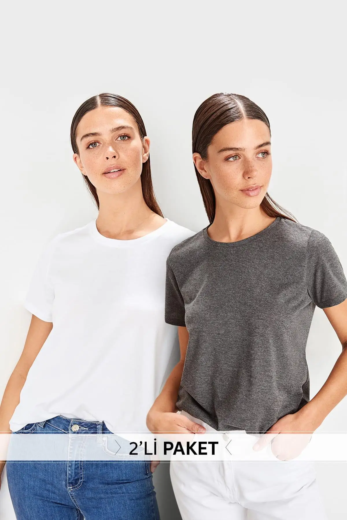 

Trendyol Multicolour 2'li Bicycle Neck Basic Knitted T-Shirts TWOSS19BO0072