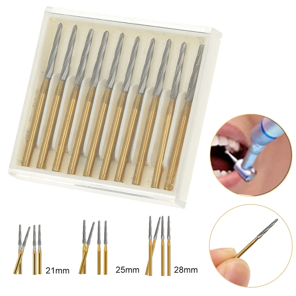 

10Pcs Dental Endo-Z Burs Lab Drill Carbide Tungsten Steel Trim Finishing High Speed FG 21mm/25mm/28mm Optional