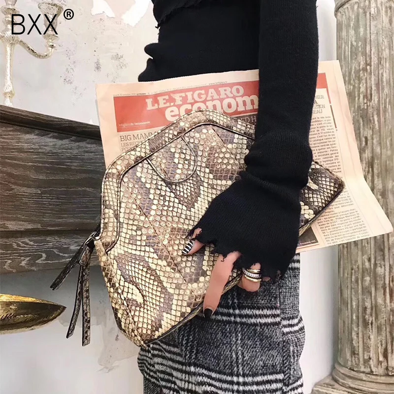

[BXX] 2019 Spring Summer Stylish Personality Serpentine Pattern Single Strap Zipper Leather Day Clutch Messenger Bag LM688