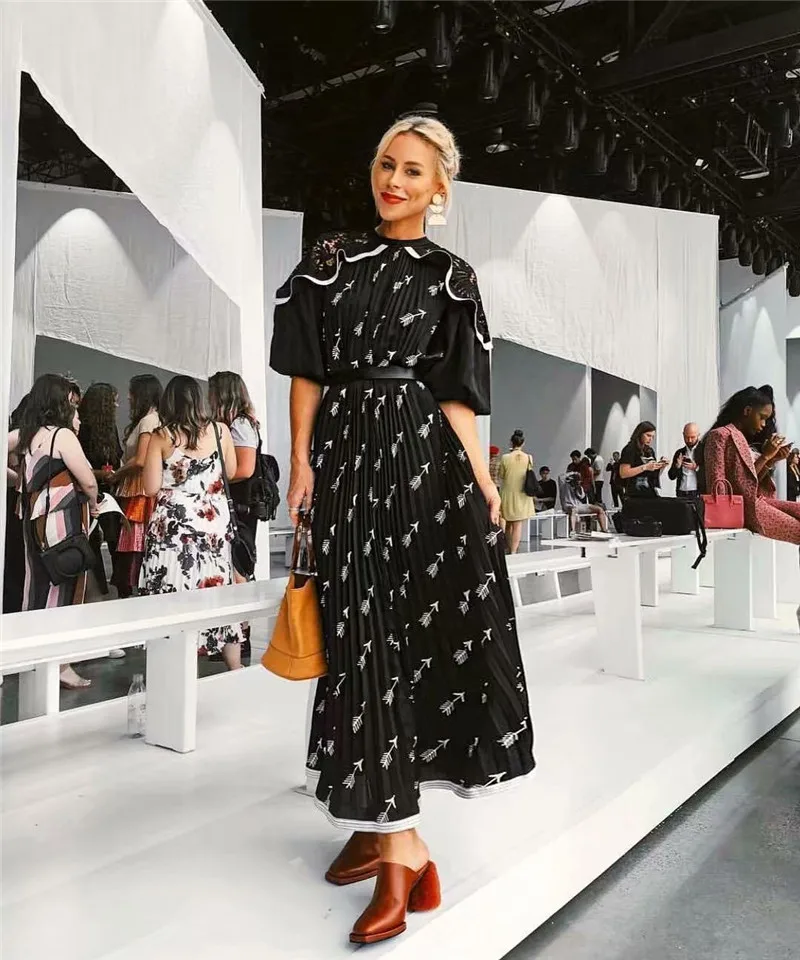 Imprimer Longs Tenue Élégant Fête Vêtements Ruches Designer Manches Noir Robes 2019 Poisson D'été Moitié De Os Femme Femmes Maixi UxH4n55vw6