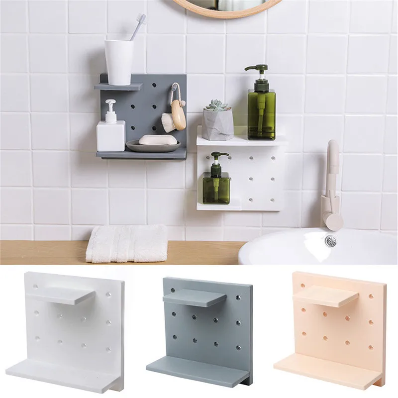 

22X22cm Bathroom Hole Plate Decoration Storage Holders Racks Home Kitchen Partition Wall Mount PP Shelf Storage Rack