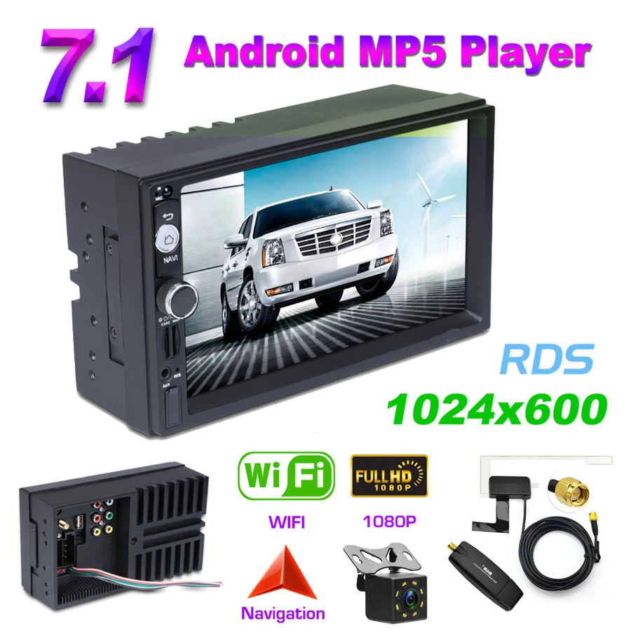 7 &quotAndroid 1 система автомобиля MP5 1080P 2Din четырехъядерный GPS Bluetooth FM AM RDS DAB с задней