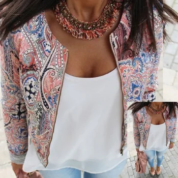 

Print Bomber Jacket Women Flowers Zipper Up Retro Coat Spring 2019 Summer Long Sleeve Basic Plus Size Short Biker Jackets Female
