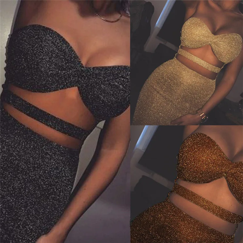 

Women's elegant sexy glitter bodycon strapless sleeveless high waist evening party club short mini dress