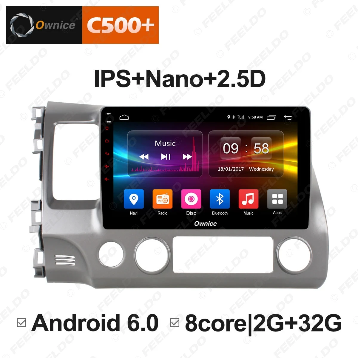 Perfect FEELDO  10.1" 2.5D Nano IPS Screen Android 6.0 Octa Core/DDR3 2G/32G/4G LTE Car Media Player For  Civic 2004-2009 (Civic 8) 2