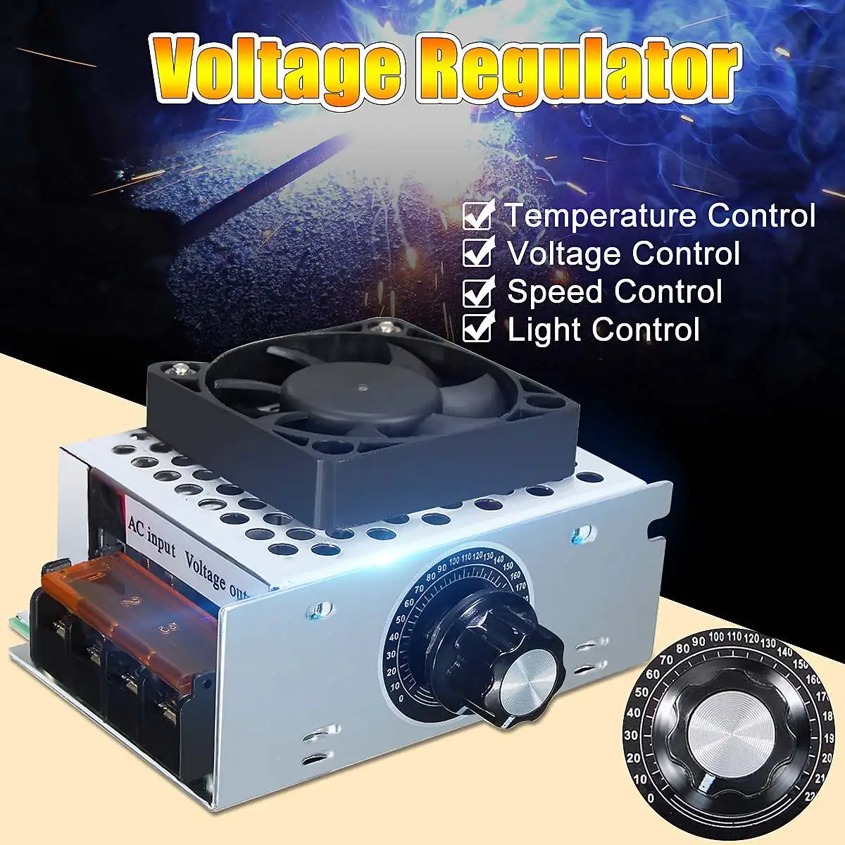 

AC Electric Regulator Motor Speed Controller 220V 4000W SCR Temperature Voltage Regulator With Fan Big Power Brightness Dimmer