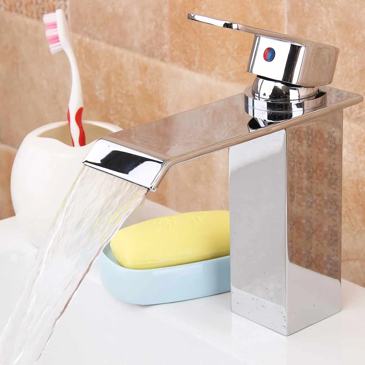 

Wholesale And Retail Deck Mount Waterfall Bathroom Faucet Sinks Mixer Cold And Hot Water Tap Basin Faucets Waterfall