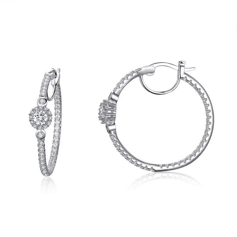 

New Arrival Silver Color Hyperbole Big Round Circle Clear CZ Cubic Zircon Stud Earrings for Women Jewelry YIE137