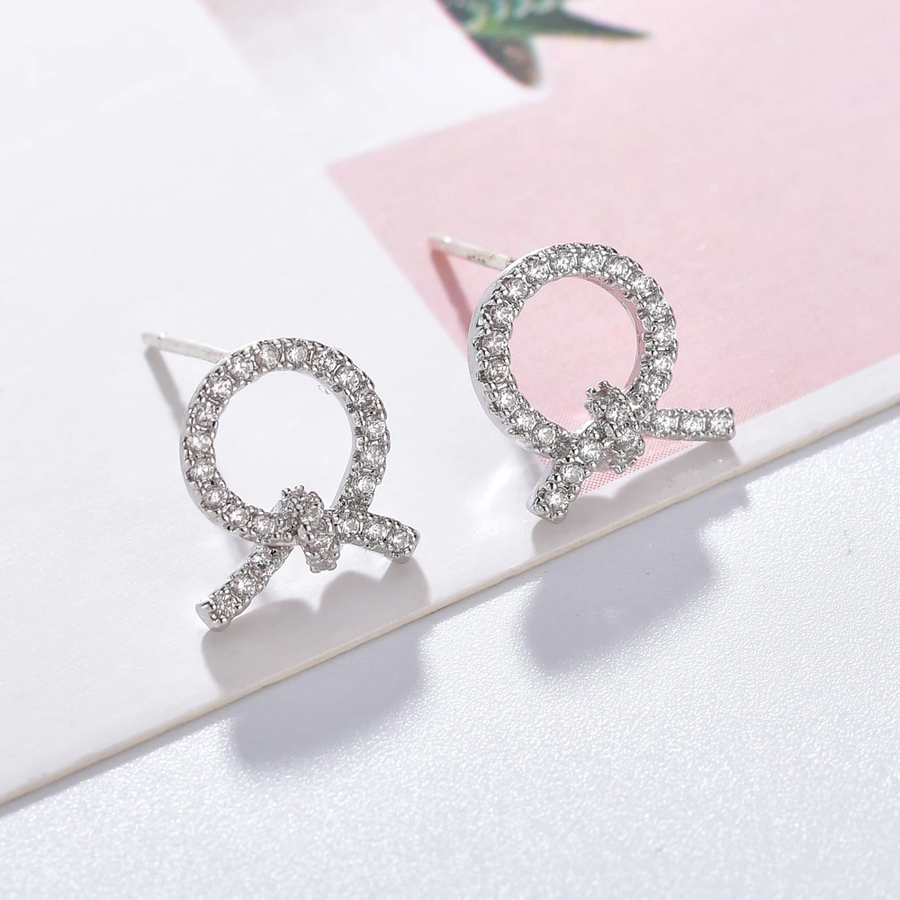 

2019 New Fashion AAA Cubic Zirconia Women Earrings Charming Gold Silver Color Bowknot Stud Earrings Women Jewelry Gift