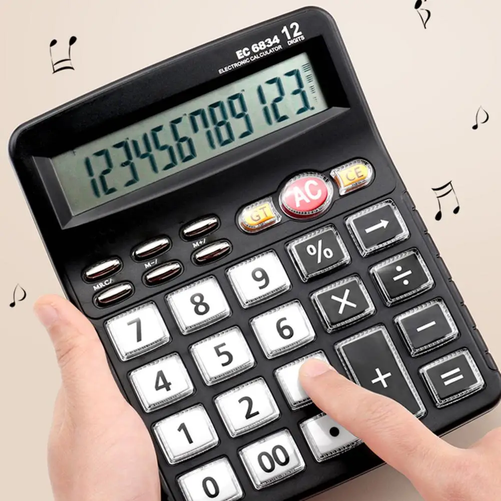 عالية الجودة محمول حاسبة الإلكترونية سطح المكتب حاسبة مع 12 أرقام شاشة عرض LCD كبيرة الحجم مكتب حاسبة الأسود