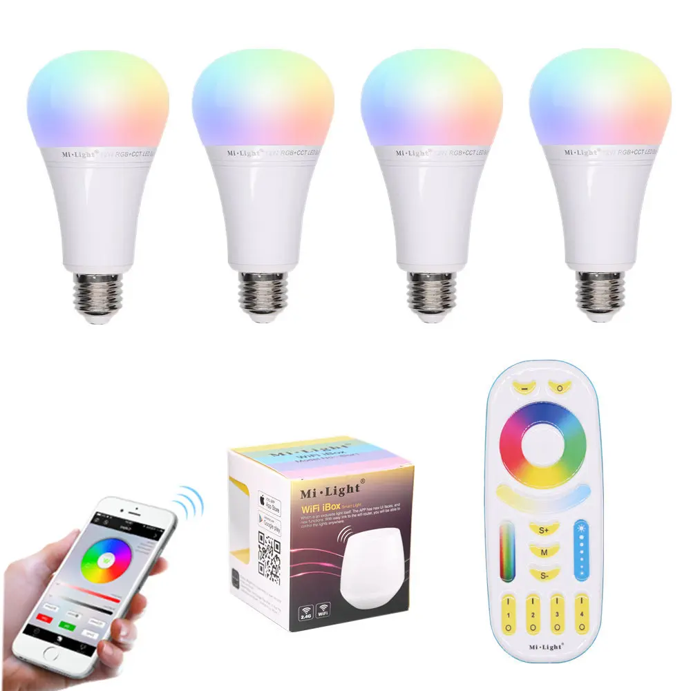 

Mi Light LED Lamp 12W RGB + CCT LED Bulbs Light WiFi 2.4G RF Wireless Dimmable E27 AC86-265V Spotlight Indoor Decoration