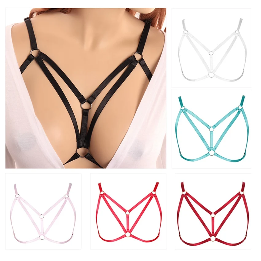 

Original Design Pink Harness Bra Open Chest Tops Bondage Body Cage Pastel Punk Gothic Body Harness Belt Rave Sexy Lingerie